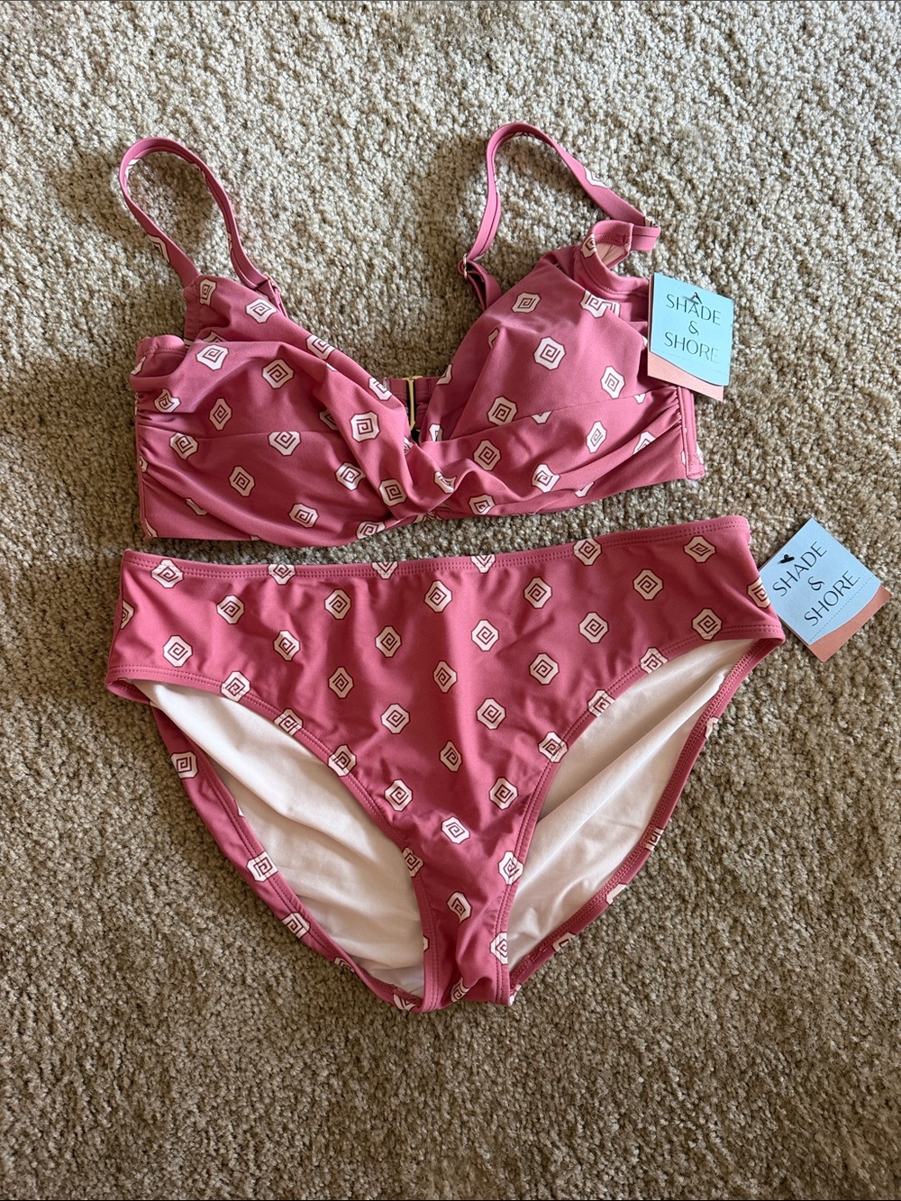 Shade & Shore Rose Pink Geometric Bikini Set